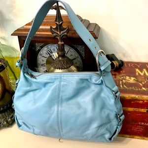 Baby blue leather shoulder bag soft purse